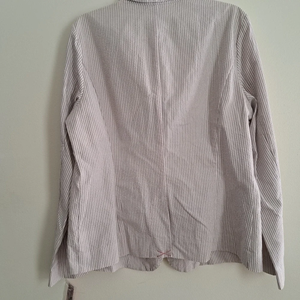 Merona Women's Seersucker Stripe Blazer Jacket XL TG Blue White Button Front - Picture 4 of 6